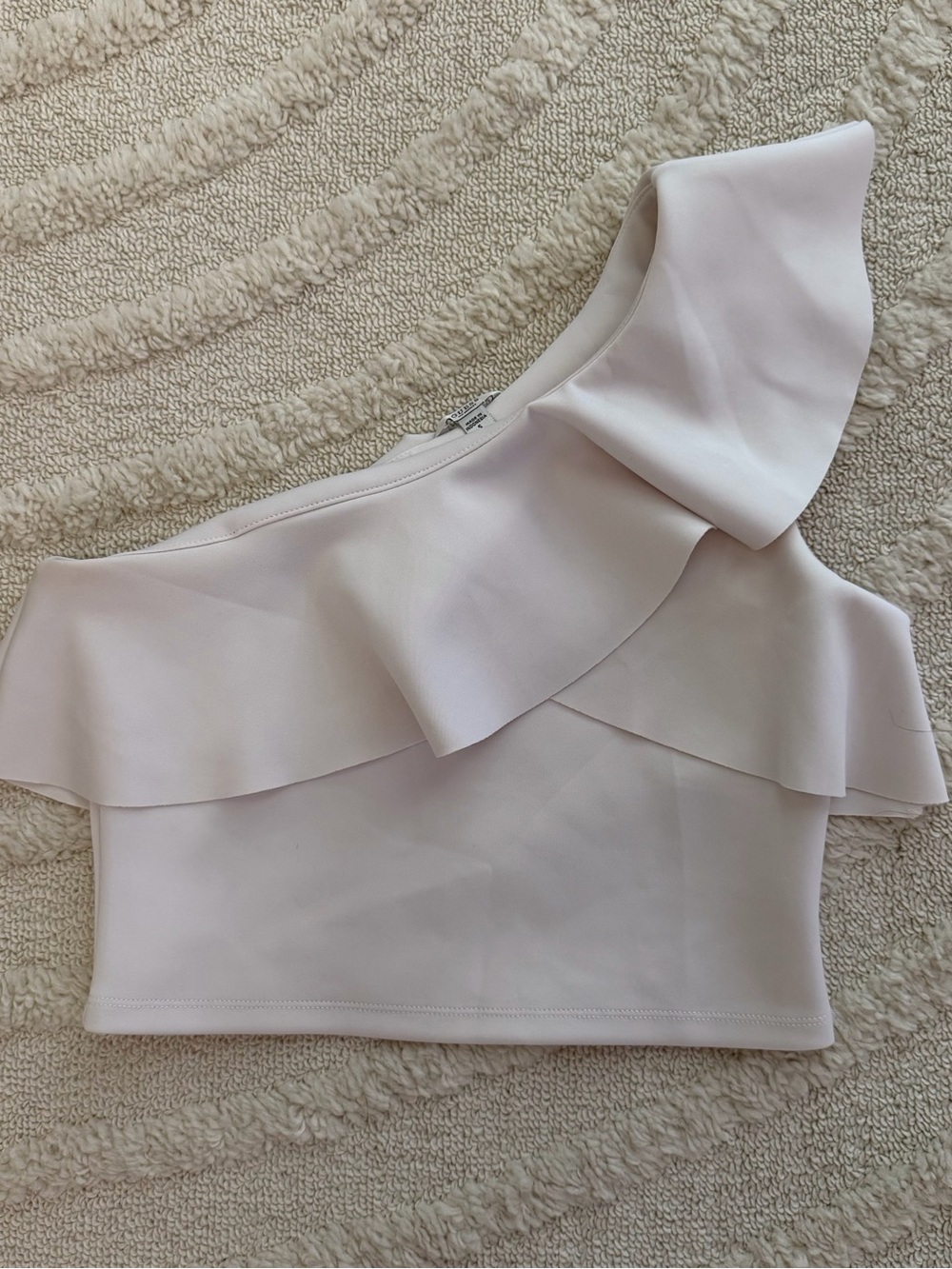 Guess White One-Shoulder Ruffle Crop Dress Top
